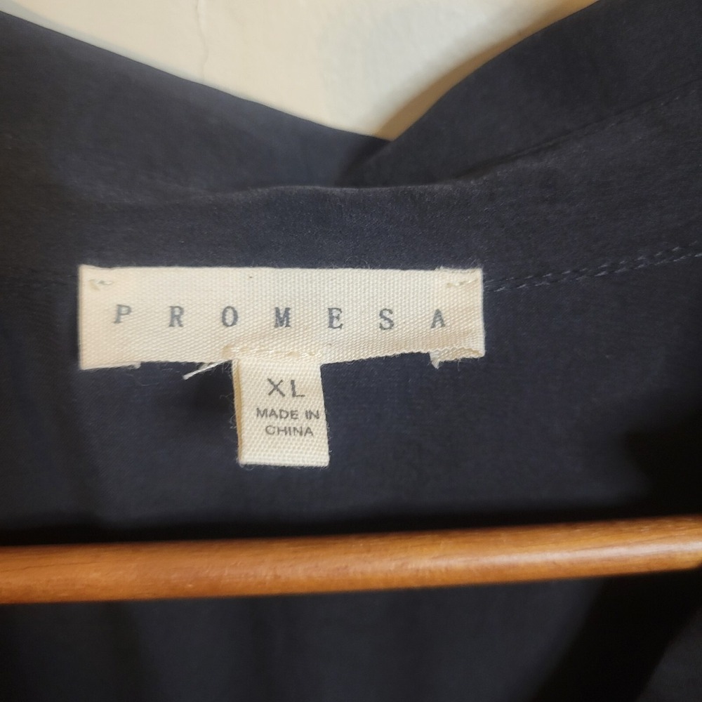 Promesa Black Short Sleeve Button Front Utility‎ Romper XL Drawstring Waist Boho - Picture 3 of 12